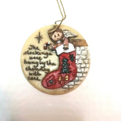 ''The stockings were hung...'' Christmas Ornament Doll Angel Fireplace Handpainted