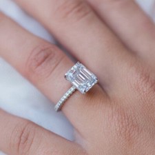 3 Ct Emerald Solitaire Engagement Ring 14K White Gold Plated Simulated Diamond