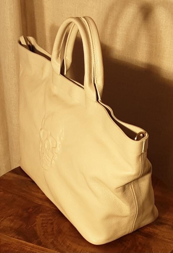 NWT Iopelle Antonio Cristiano Skull Embossed Bag Mousse Latte Made