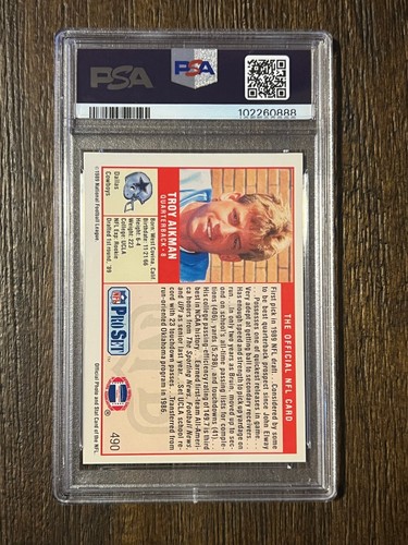 1989 Pro Set #490 Troy Aikman Rookie RC Dallas Cowboys HOF PSA 9 - Picture 2 of 2