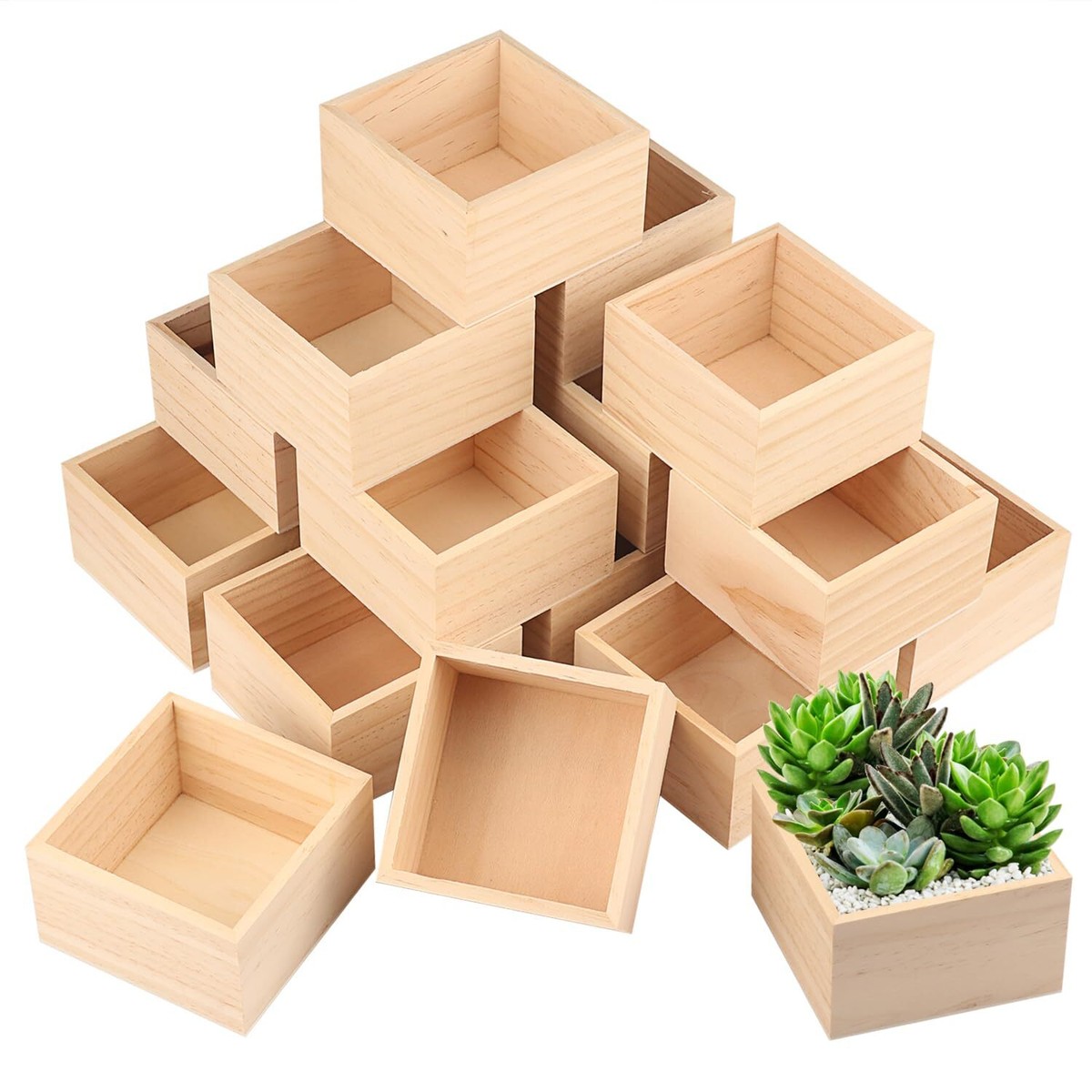 20 Pack 4 x 4 Inch Wooden Box Unfinished Small Square Wooden Box