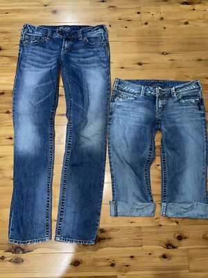 Lot 2 Pair SILVER JEANS Tuesday Slim Carina Stretch Denim Blue Jeans Size 30