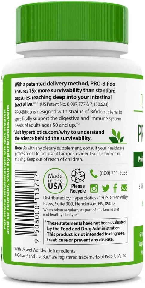 Soporte probiótico Hyperbiotics PRO-Bifido para edades 50+ -- 60 pestañas Foto 4 de 4
