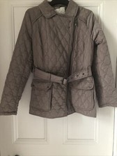 Rjr John Rocha Quilted Belted Jacket Size 12 Taupe Patch Pockets