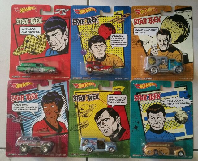 Set of 6 Hot Wheels STAR TREK Real Riders Diecast Vehicles - Spock Kirk Sulu