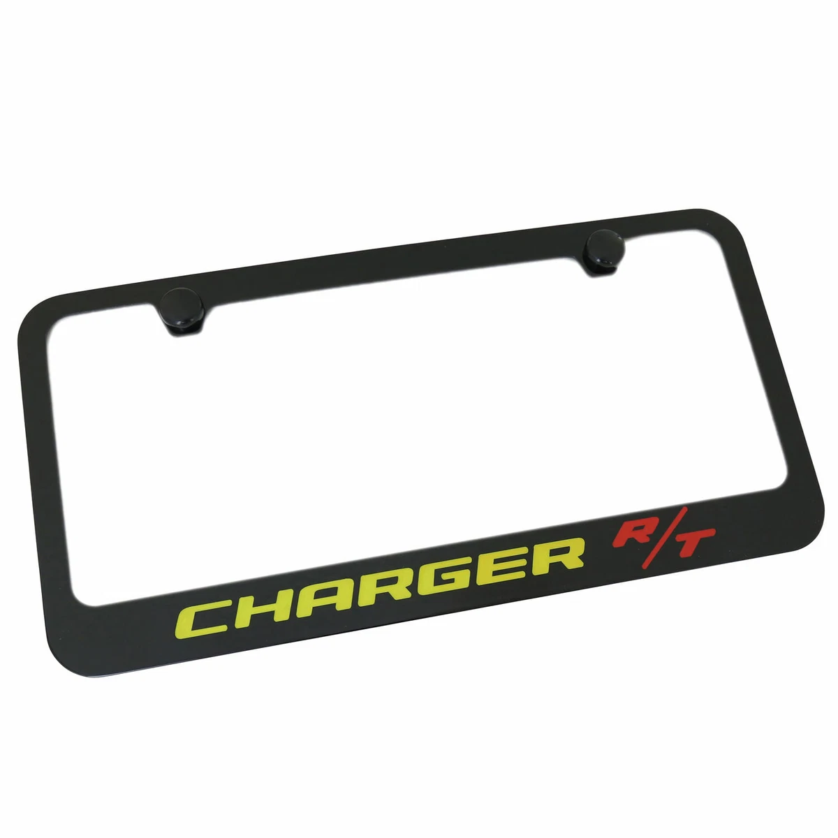 Dodge Charger RT Yellow and Red Name License Plate Frame Black