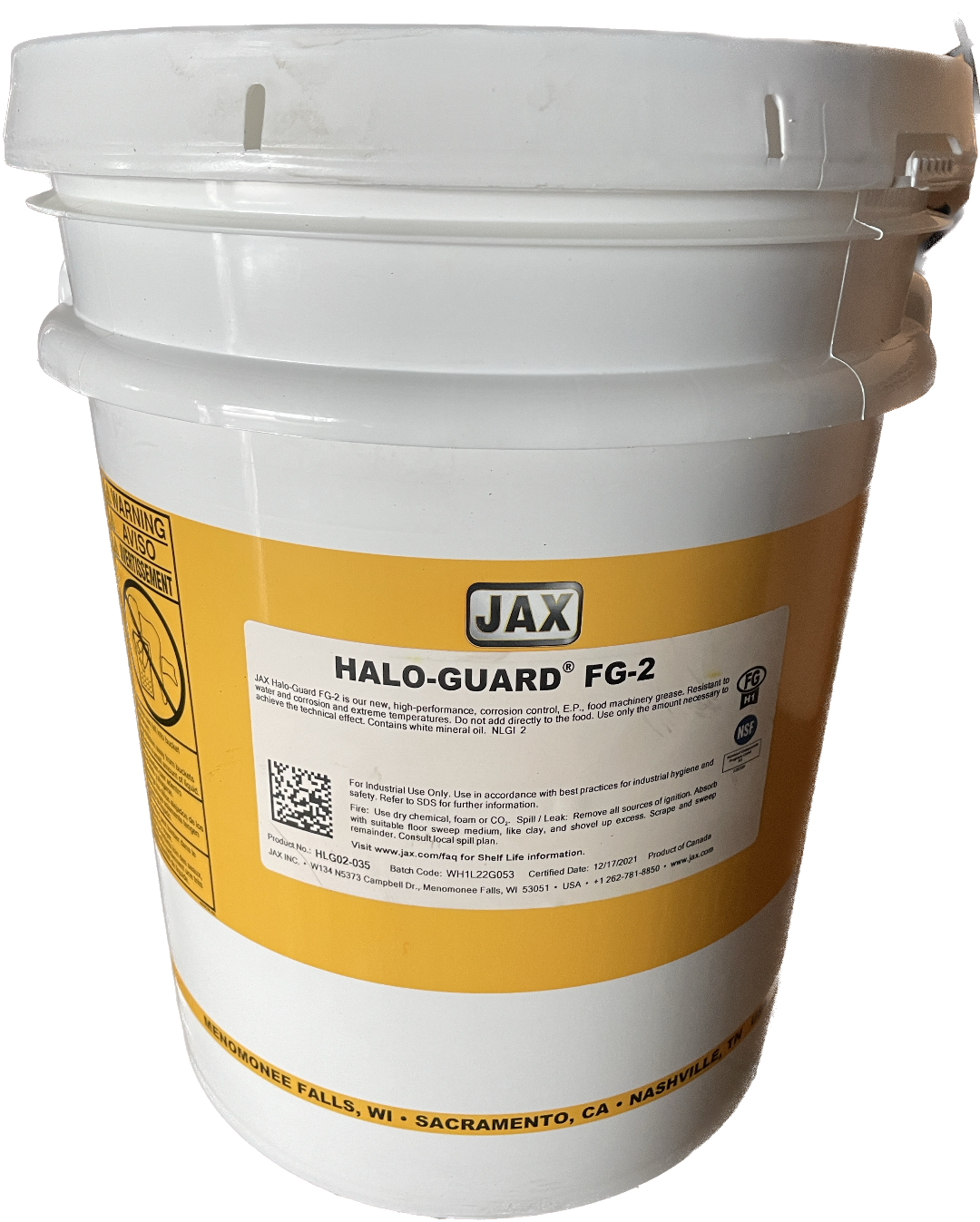 Jax HaloGuard FG2 Food Grease 35lb FG H1 12/21 date not expired