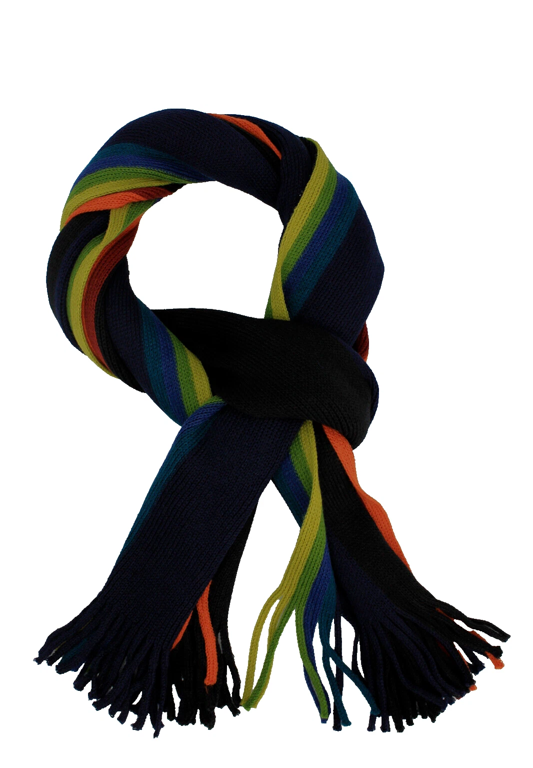 Knitted scarf 100% wool (merino) black-dark blue men's women's scarf with fringe