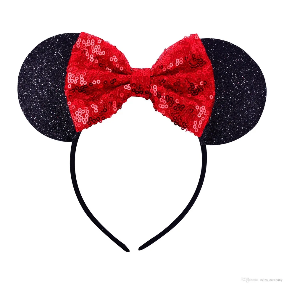 MARKENLOS Maus Ohren Haarreifen mit Schleife Fasching Karneval Glitzer Schleife - Schwarz