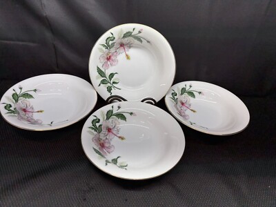 Newcrest ''SONATA'' Hibiscus Floral ~ Japan ~ Set of 4 ~ Soup Bowls ~ 8 1/2''