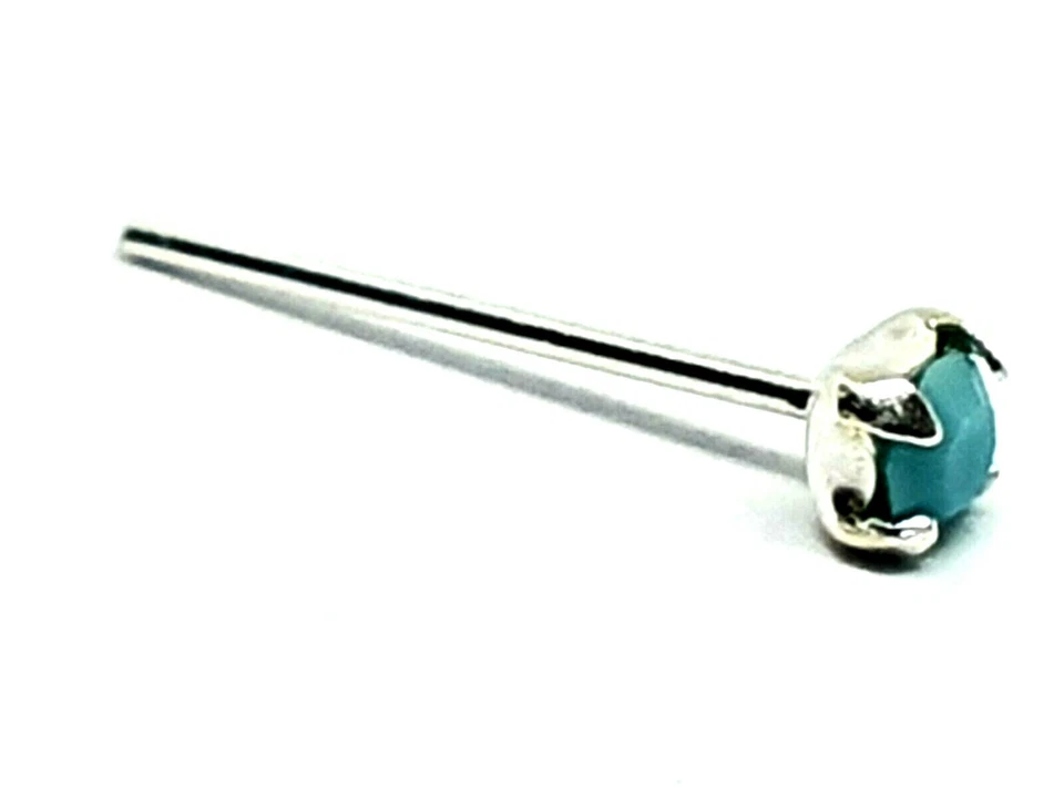 Borchia naso turchese piccola gemma da 2 mm 22 g (0,6 mm) argento sterling 92... - Immagine 3 di 4