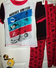 Justice League Heroes Flame Resistant 3 Piece Pajama PJ Set Boys Size 8 NWT