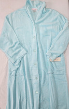 Shadowline Women's Cuddle Fleece House Coat Robe Blue Button Up Pockets Size XL