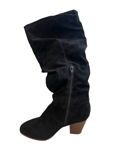 Merona Black Faux Suede Tall Partial Zip Scrunchy Fashion Boots Women's Size 8.5 - Picture 9 of 13