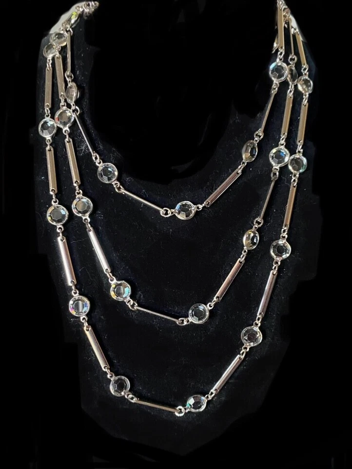 24” Triple 3 Strand GOLDETTE Necklace w/ Smoky Crystal Stones