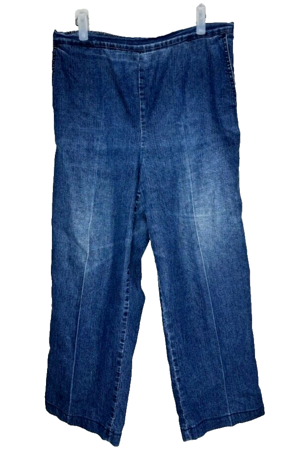 Alfred Dunner Jeans Womens 12 Blue Denim Pockets Wide Leg Pull On Pants