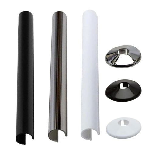 2 pk Pipes Radiator Pipe Covers sleeve 15mm Collars Cut Fit Bathroom Chrome