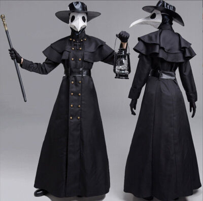 Halloween Plague Doctor Costume Cosplay Adults Black Death Fancy Dress Up Outfit