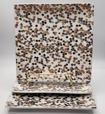 🔥3 Crate & Barrel CONFETTI 6” Square Dessert Appetizer Plate Silver & Gold Dots