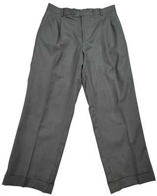 Luca Rossi Mens Pleated Dress Pants Cuffed Hem Size 34R Gray Solid Pockets