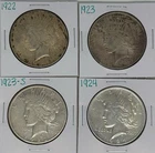 1922 1923 1923-S 1924 Peace Dollar Lot of 4