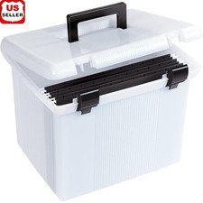 Portable File Box W/ Double Latch Closure Hanging Folders Easy Storage New