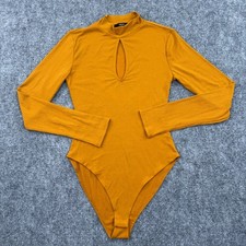 Forever 21 Medium Ribbed Mock Neck Keyhole Long Sleeve Bodysuit Mustard Yellow