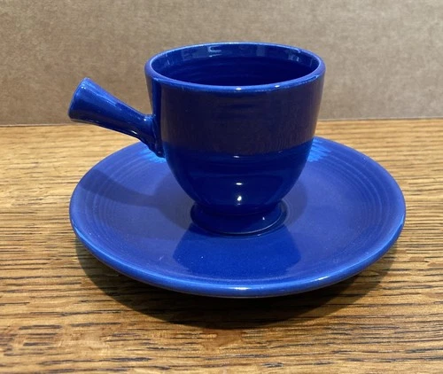 Fiesta Stick Handle Demitasse Cup & Saucer  Blue Homer Laughlin "SHIPS FREE"