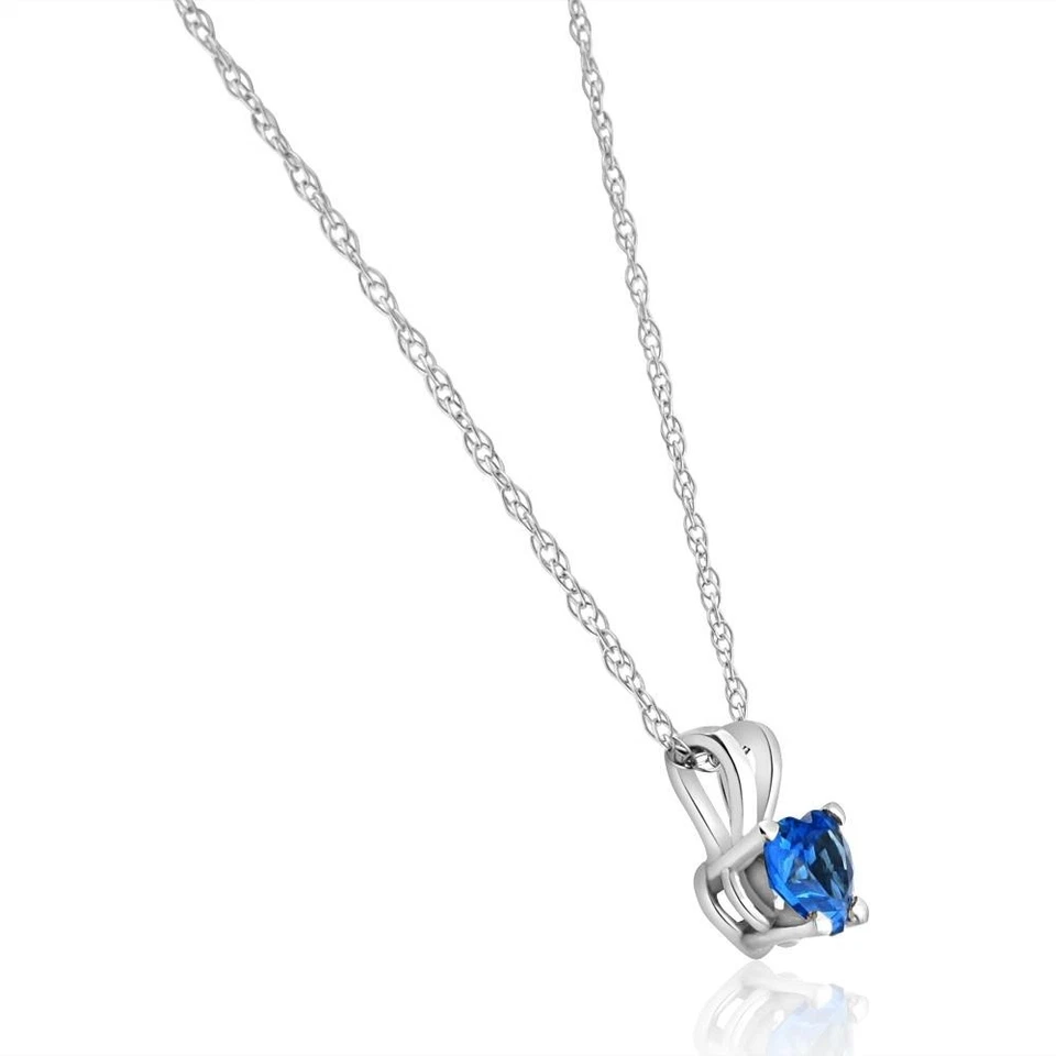 Colgante y cadena solitario de oro blanco de 14 quilates genuino zafiro en forma de corazón azul de 0,60 quilates Foto 3 de 4