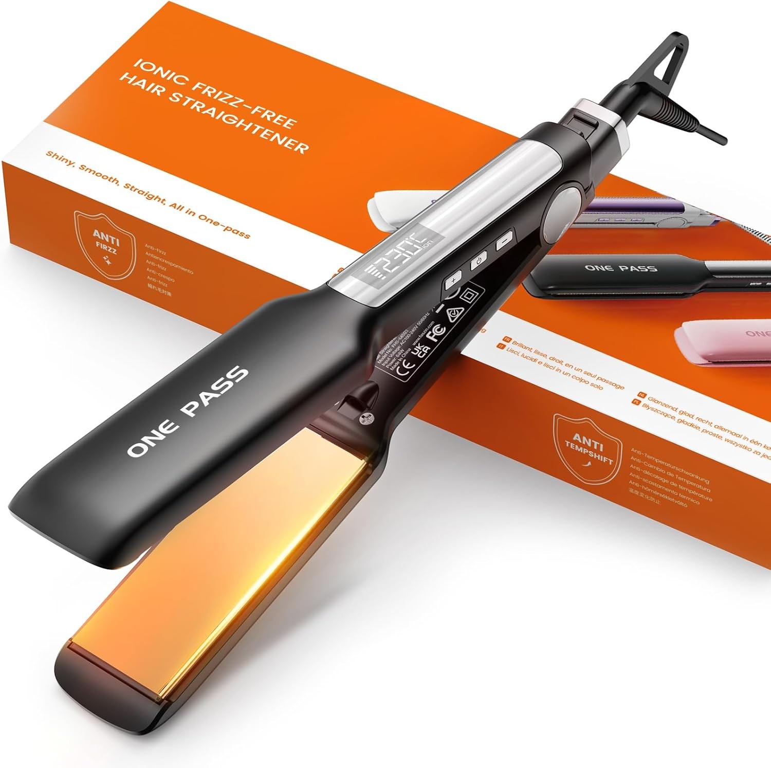 Faszin Professional Hair Straighteners, 42mm Wide-Plate Titanium Negative Ion F