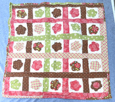 Handmade Rag Quilt Baby Blanket Lap Quilt Pink Green Brown Cottagecore 36x36