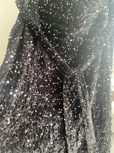Boohoo Black Velvet + Sequin Bandeau Cocktail Dress Size 22 With Stretch Cruise - Picture 2 of 5