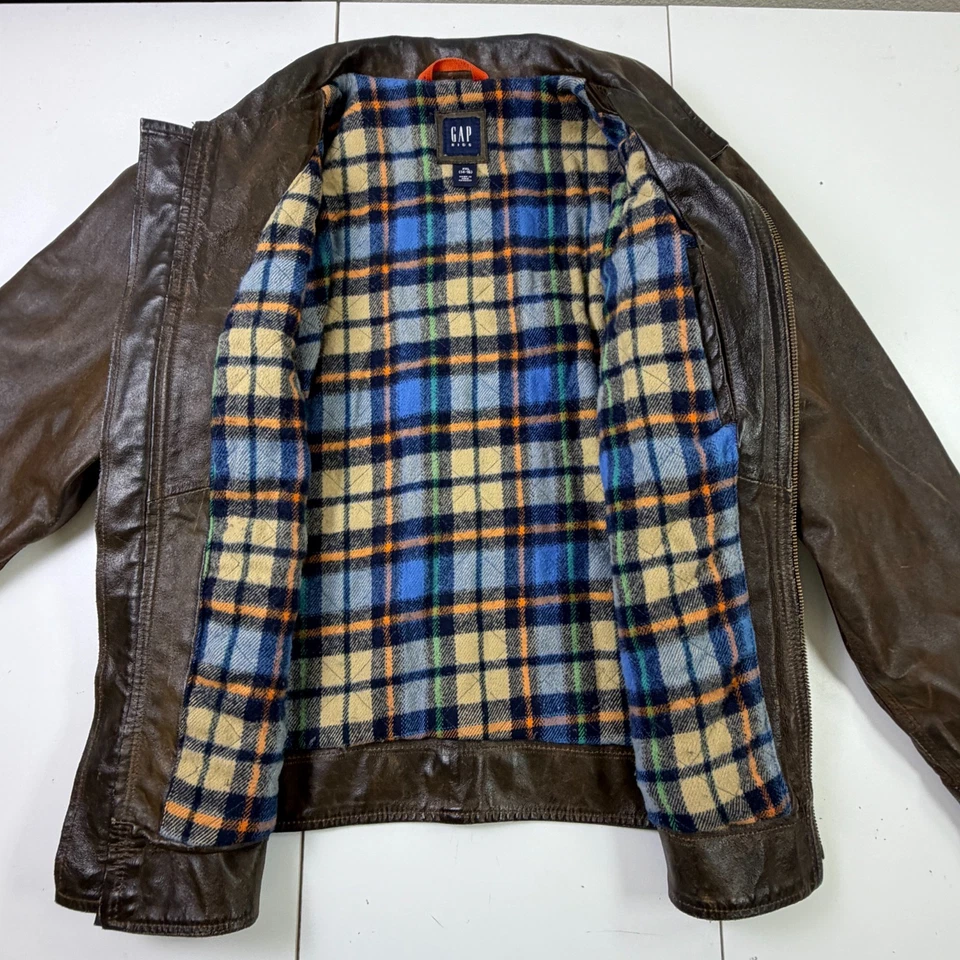 Chaqueta de bombardero de cuero para niños GAP de colección forrada a cuadros niños XXL 14-16 (Mujeres S) Foto 2 de 4