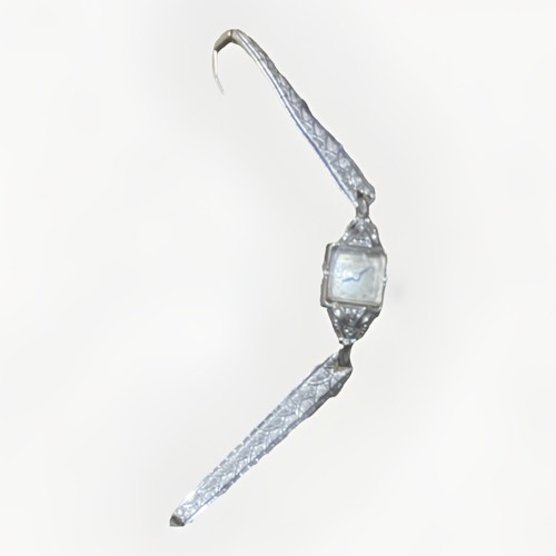 Vintage Women's Bulova Analog White Dial Square 14k white gold...