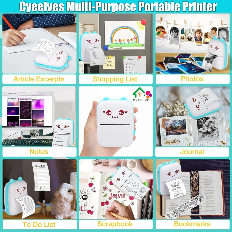 Mini Printer Portable, Pocket Thermal with 6 Rolls Paper Compatible iOS Android, - Image 3 of 4