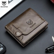 BULLCAPTAIN RFID Genuine Leather Mens Wallet Coin Purse Vintage ZIPPER Retro