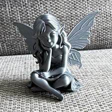 Silver Fairy/Pixie Figurine Ornament with Wings Seated Pose - Mythical Creatures