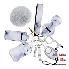 Safety Keychain Set for Women, 10 Pcs Keychain Set with Safety Siren, Gray