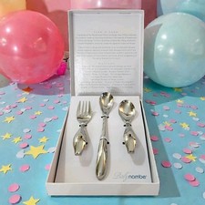 NWT Baby Nambe 3 Piece Baby Utensil Set By Sean O'Hara With Cloth Wrap  Tag