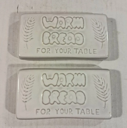 2 VINTAGE Frankoma Pottery White Bread Warmer Tile 251 - Made in USA