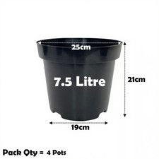 7.5 Litre Black Plant Pots Plastic Round Flower Pot  L LT High Quality Qty = 4