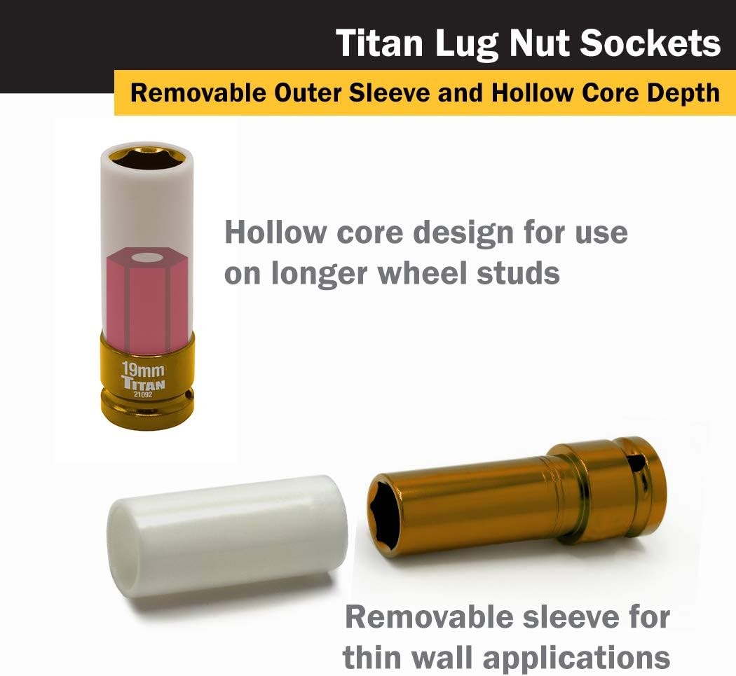 Titan 21092 1/2-Inch Drive x 19mm Non-marring Impact Deep Lug 19mm, Factory 