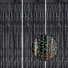 3-Pack 3.3x8.2 FT Laser Black Shiny Tinsel Foil Fringe Curtain Backdrop