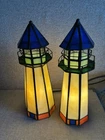 2  Vintage Stained Glass electric LightHouse Tiffany Style Table Night Lights