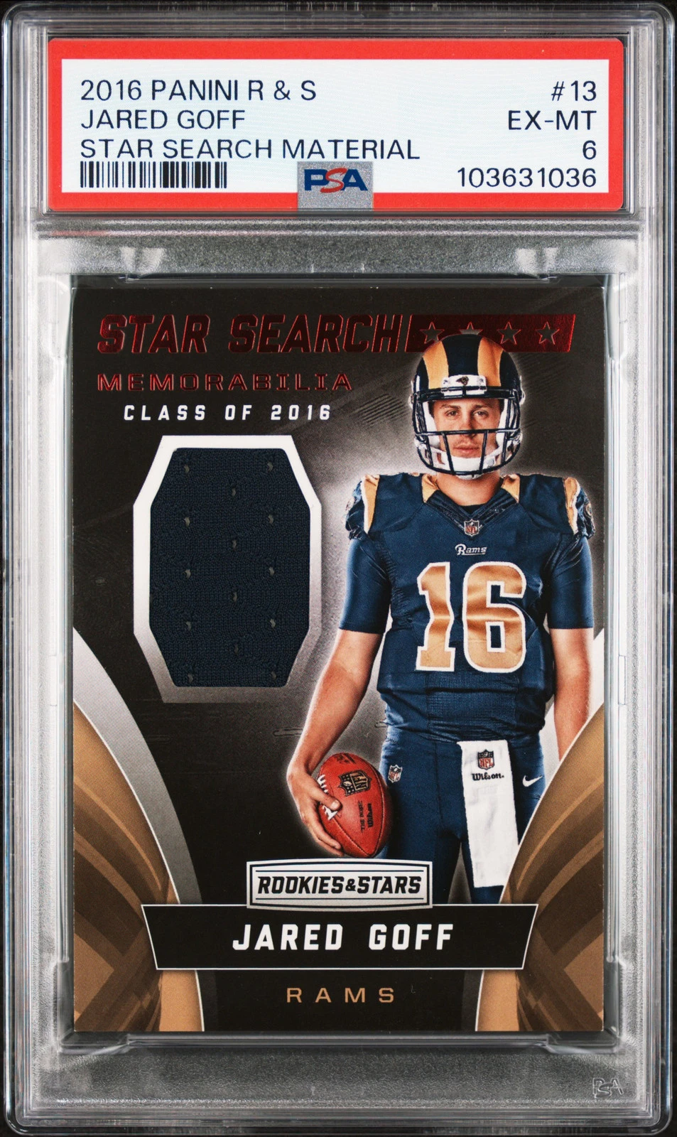Jared Goff Panini Rookies & Stars Star Search Material #13 Base