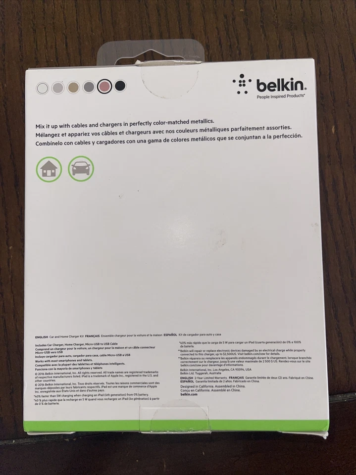 Kit Cargador Cabezal de Pared Belkin Micro USB Coche Vehículo Oro Rosa Samsung LG Foto 3 de 4