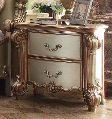 ON SALE - Traditional Queen King Bedroom Set in Gold & Cream Leatherette IAAA - Picture 4 of 4