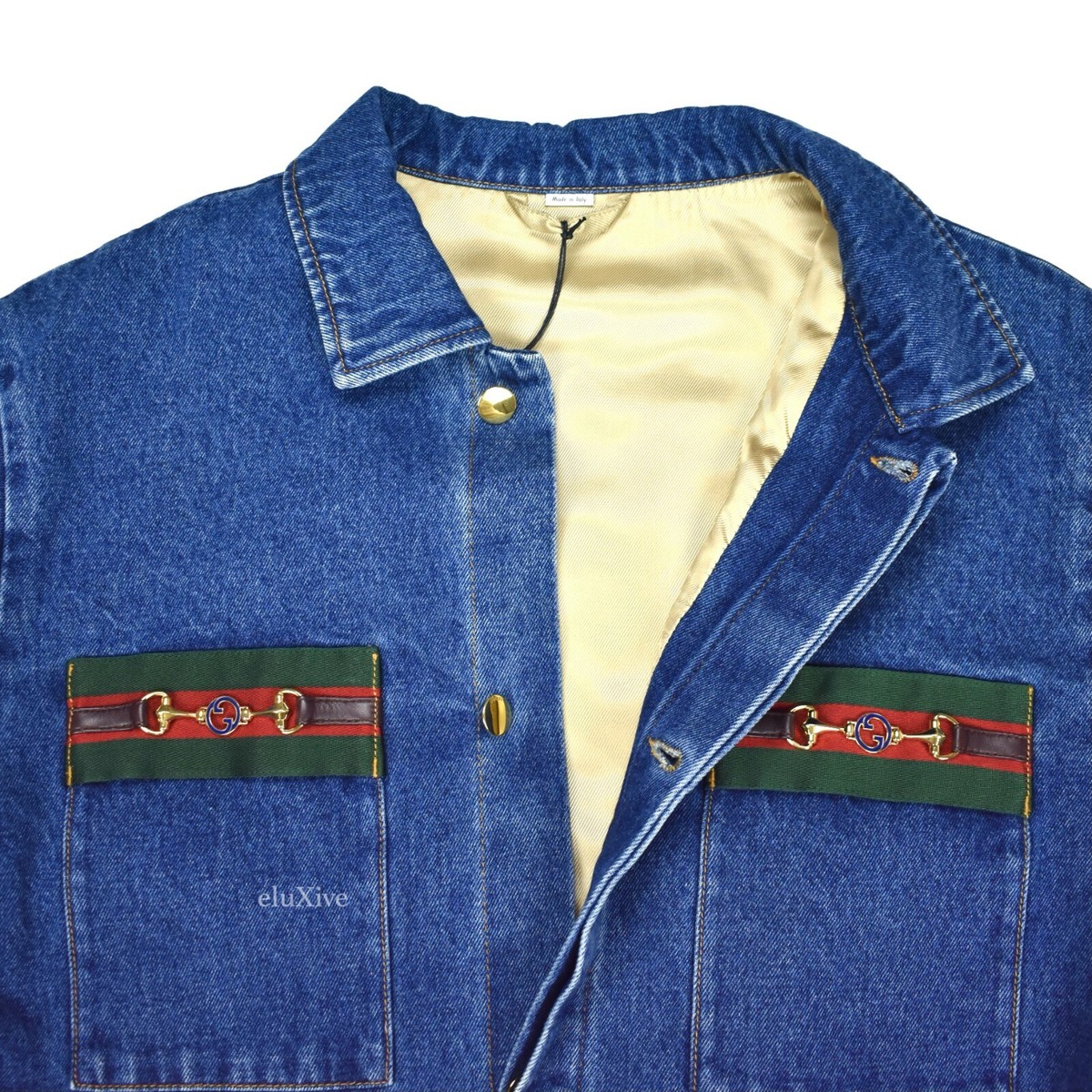 NWT $2170 Gucci Web Stripe & Horsebit Logo Denim Jacket NWT $2170 Gucci Web Stripe & Horsebit Logo Denim Jacket