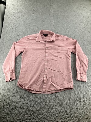 Marc Anthony Luxury Shirt Mens Large Pink Slim Fit Linen Button Up Adult