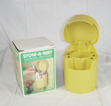 NOS Vtg 70s Stow-A-Way Bathroonm Organizer Toothbrush Holder Cup Dispenser GOLD